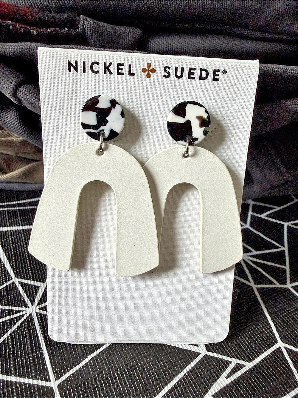 Nickel & Suede White Beast Leather Earrings with B&W Post Leather Earrings in